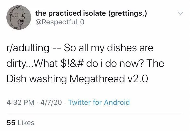 (this was normal_now ‘s new account)
r/adulting So all my dishes are dirty...What $!&# do i do now? The Dish washing Megathread v2.0