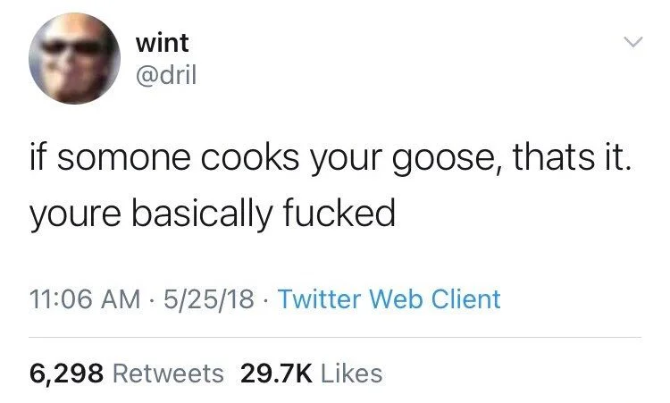 if somone cooks your goose, thats it. youre basically fucked