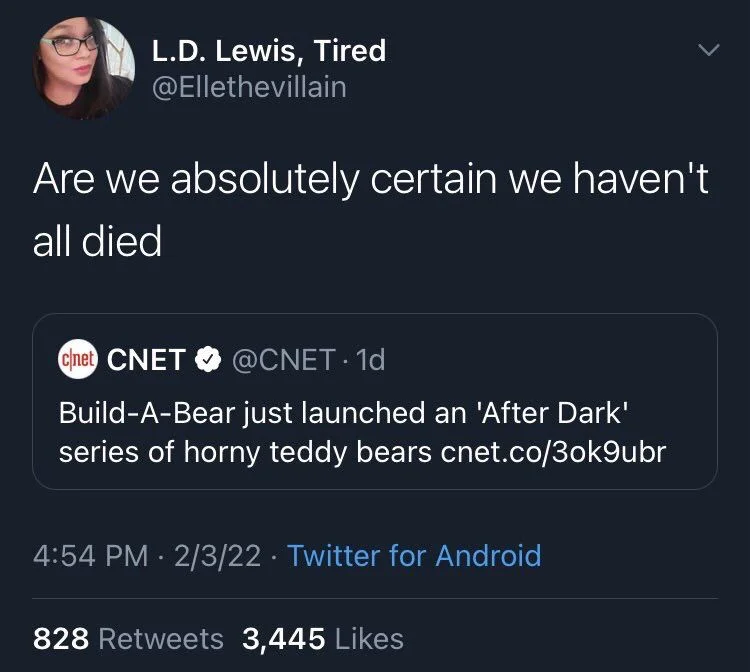 Are we absolutely certain we haven't
all died



Cnet CNET @CNET. 1d
Build-A-Bear just launched an 'After Dark' series of horny teddy bears