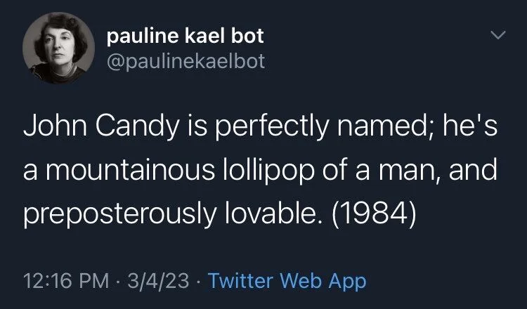 John Candy is perfectly named; he's a mountainous lollipop of a man, and preposterously lovable. (1984)