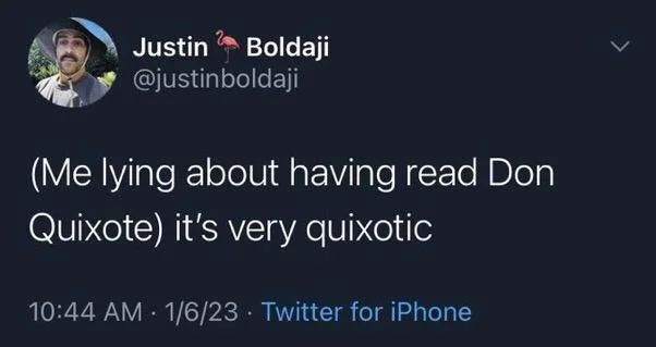 (Me lying about having read Don
Quixote) it's very quixotic