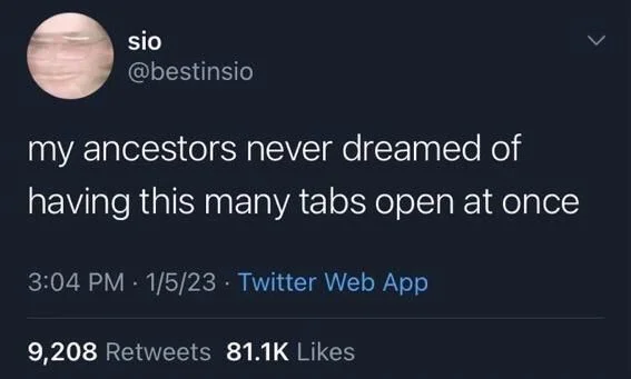 my ancestors never dreamed of
having this many tabs open at once