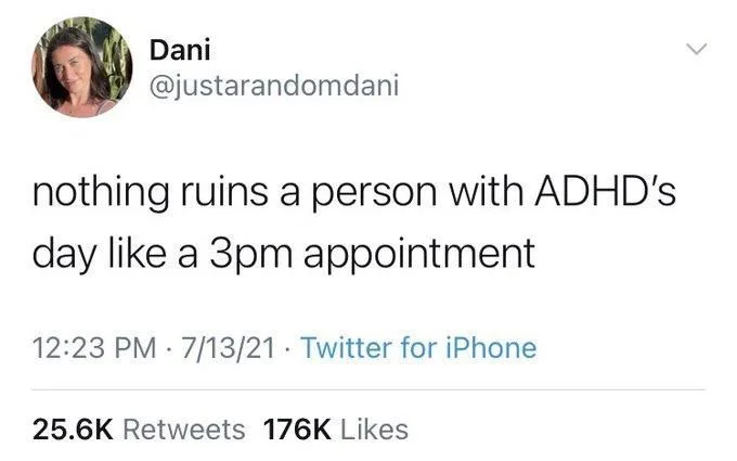 nothing ruins a person with ADHD's
day like a 3pm appointment