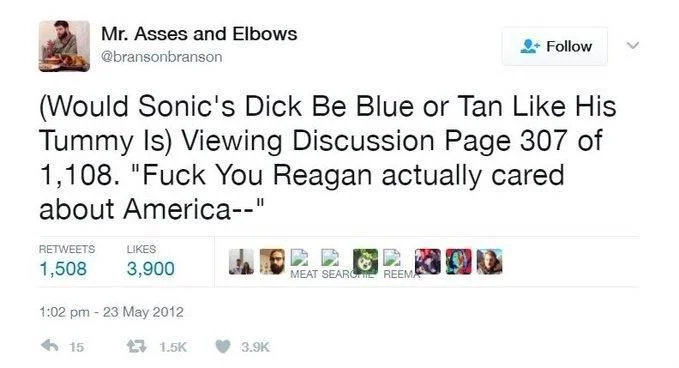 (Would Sonic's Dick Be Blue or Tan Like His Tummy Is) Viewing Discussion Page 307 of 1,108. "Fuck You Reagan actually cared about America--"