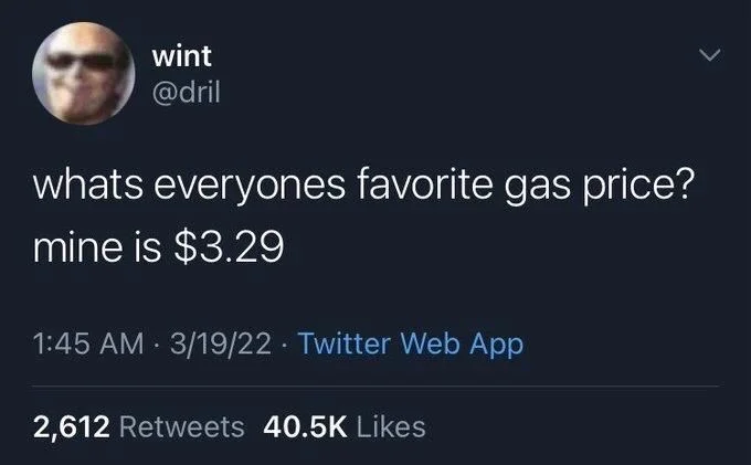 whats everyones favorite gas price?
mine is $3.29