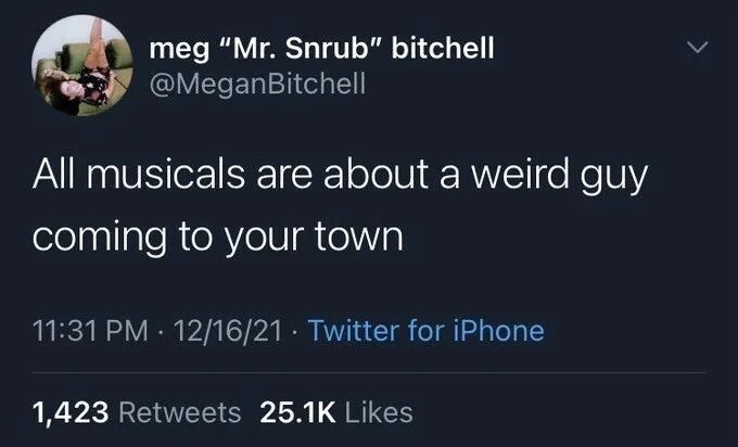 All musicals are about a weird guy coming to your town