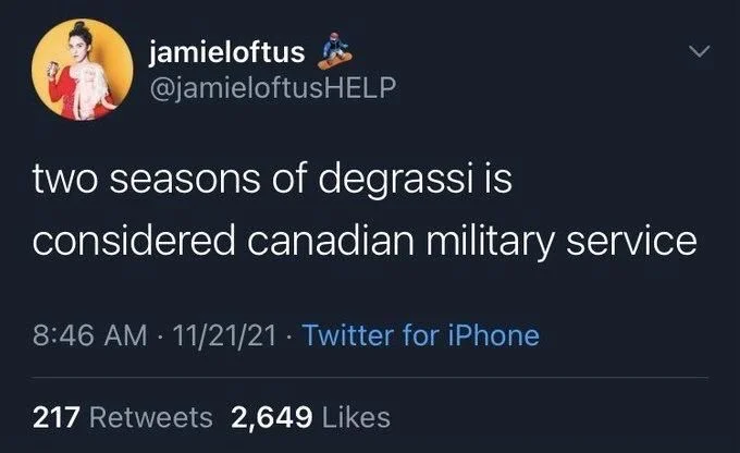 two seasons of degrassi is
considered canadian military service