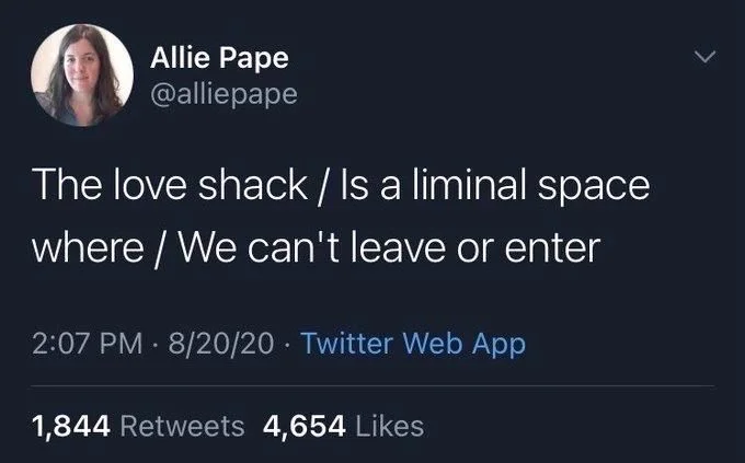 The love shack / Is a liminal space
where / We can't leave or enter