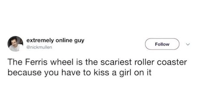 The Ferris wheel is the scariest roller coaster because you have to kiss a girl on it