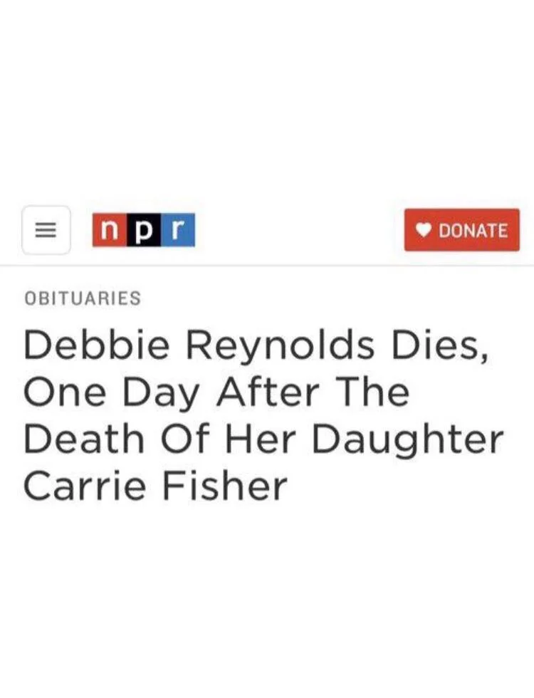 NPR
OBITUARIES
Debbie Reynolds Dies, One Day After The
Death Of Her Daughter Carrie Fisher