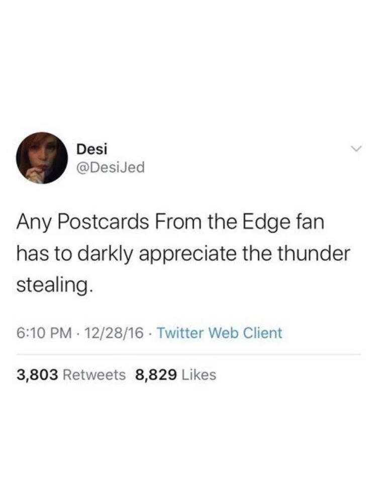 Any Postcards From the Edge fan has to darkly appreciate the thunder stealing.