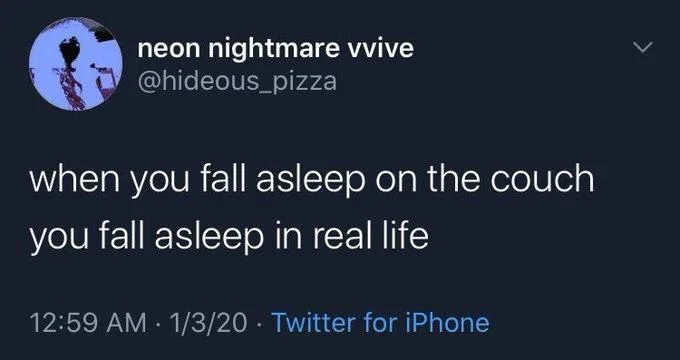 when you fall asleep on the couch you fall asleep in real life