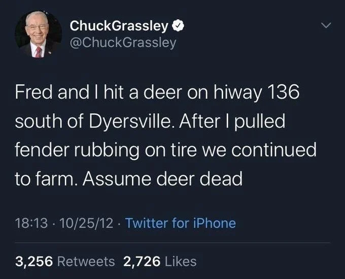 Fred and I hit a deer on hiway 136 south of Dyersville. After I pulled fender rubbing on tire we continued
to farm. Assume deer dead