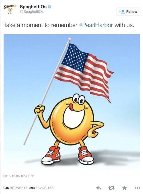 Take a moment to remember #Pearl Harbor with us.

(A spaghettio holding the American flag and smiling)