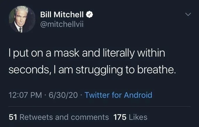 I put on a mask and literally within
seconds, I am struggling to breathe.