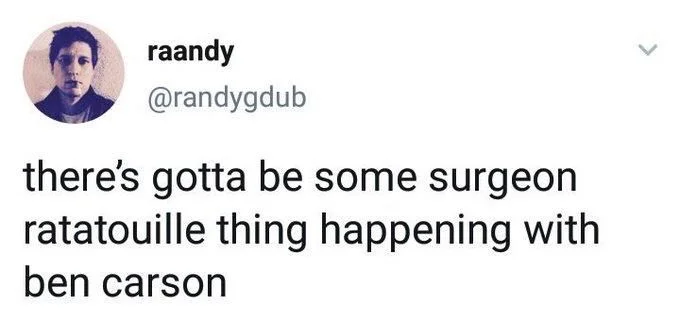 there’s gotta be some surgeon ratatouille thing happening with Ben Carson